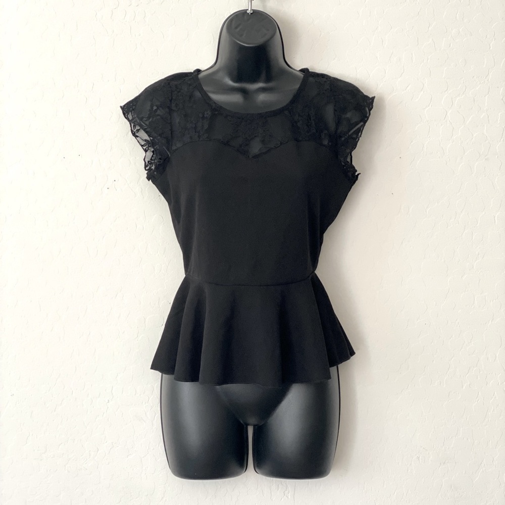 Black Lace Peplum Top